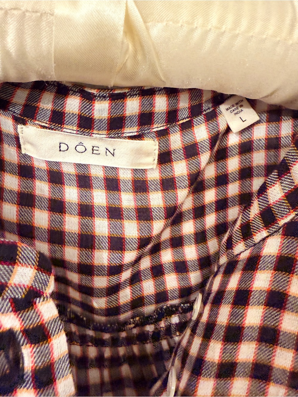 DÔEN Gingham Button Front Midi Dress Brown Cream Size L - Picture 2 of 9